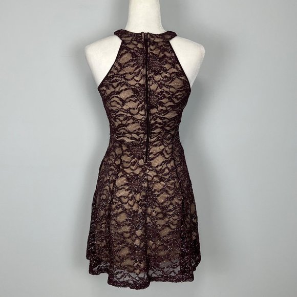 Emerald Sundae Plum Sequin Mini Dress Fit Flare Sleeveless Juniors size Small - Picture 6 of 12